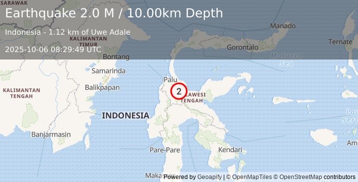 Earthquake Sulawesi, Indonesia (2.0 M) (2025-10-06 08:29:49 UTC)