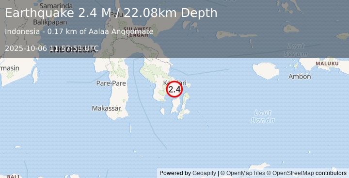 Earthquake Sulawesi, Indonesia (2.4 M) (2025-10-06 11:57:53 UTC)