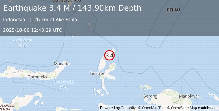 Earthquake Halmahera, Indonesia (3.4 M) (2025-10-06 12:48:29 UTC)