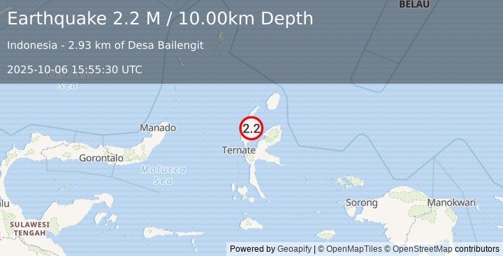 Earthquake Halmahera, Indonesia (2.2 M) (2025-10-06 15:55:30 UTC)