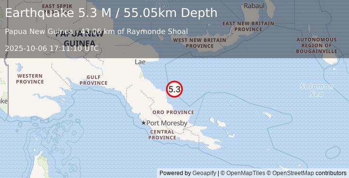 Earthquake Papua New Guinea Region (5.3 M) (2025-10-06 17:11:10 UTC)