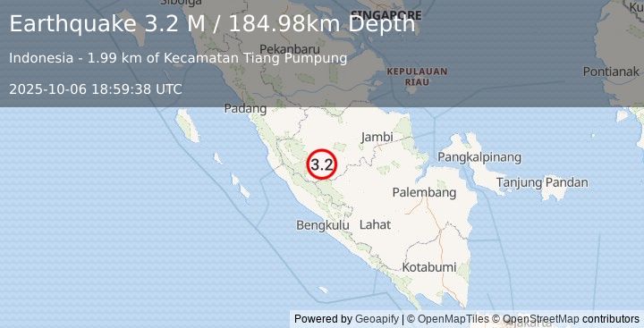 Earthquake Southern Sumatra, Indonesia (3.2 M) (2025-10-06 18:59:38 UTC)