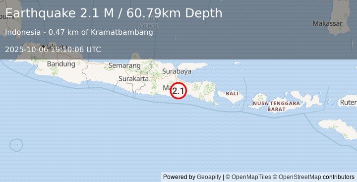 Earthquake Java, Indonesia (2.1 M) (2025-10-06 19:10:06 UTC)