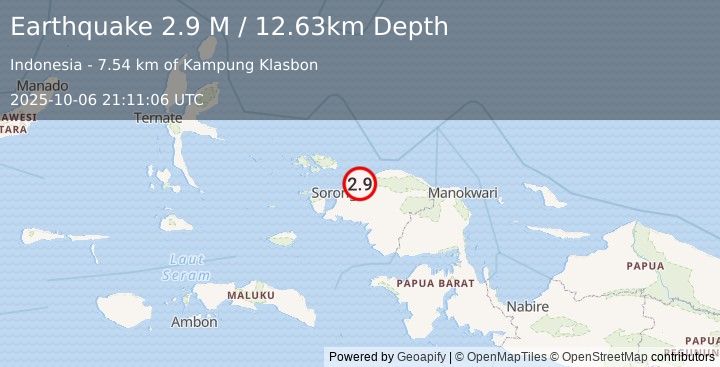 Earthquake West Papua Region, Indonesia (2.9 M) (2025-10-06 21:11:06 UTC)