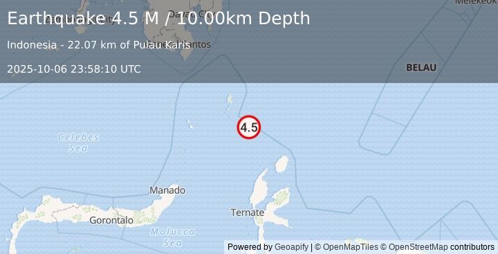 Earthquake Talaud Islands, Indonesia (4.5 M) (2025-10-06 23:58:10 UTC)