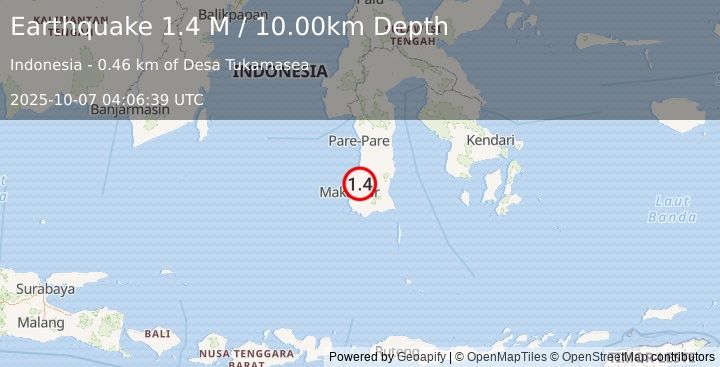 Earthquake Sulawesi, Indonesia (1.4 M) (2025-10-07 04:06:39 UTC)