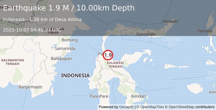 Earthquake Minahassa Peninsula, Sulawesi (1.9 M) (2025-10-07 04:48:53 UTC)