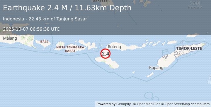 Earthquake Sumba Region, Indonesia (2.4 M) (2025-10-07 06:59:38 UTC)