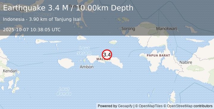Earthquake Seram, Indonesia (3.4 M) (2025-10-07 10:38:05 UTC)