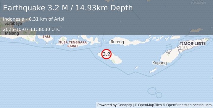 Earthquake Sumba Region, Indonesia (3.2 M) (2025-10-07 11:38:30 UTC)