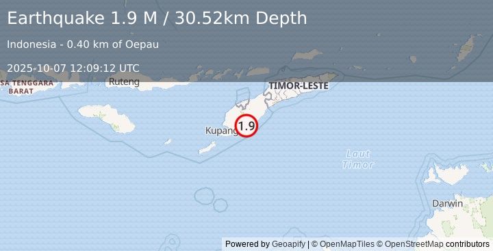 Earthquake Timor Region (1.9 M) (2025-10-07 12:09:12 UTC)