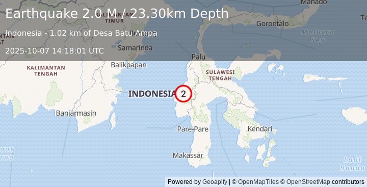 Earthquake Sulawesi, Indonesia (2.0 M) (2025-10-07 14:18:01 UTC)