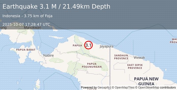 Earthquake Near North Coast of West Papua (3.1 M) (2025-10-07 17:28:47 UTC)