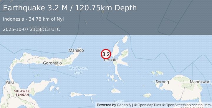 Earthquake Halmahera, Indonesia (3.2 M) (2025-10-07 21:58:13 UTC)