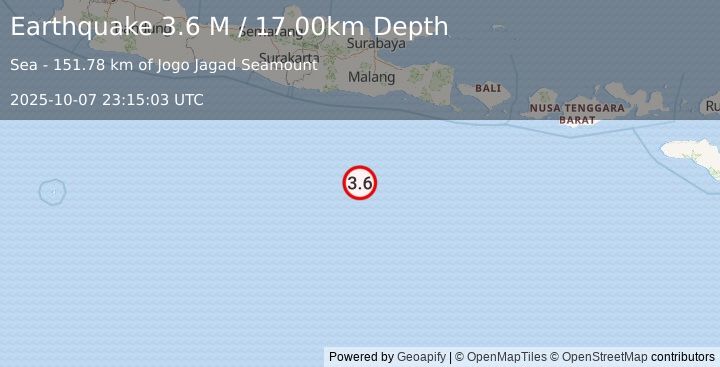 Earthquake South of Java, Indonesia (3.6 M) (2025-10-07 23:15:03 UTC)