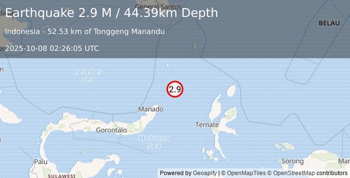 Earthquake Talaud Islands, Indonesia (2.9 M) (2025-10-08 02:26:05 UTC)