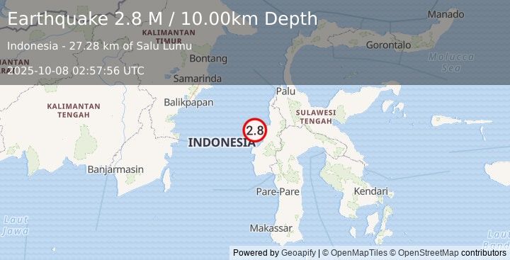 Earthquake Sulawesi, Indonesia (2.7 M) (2025-10-08 02:57:58 UTC)