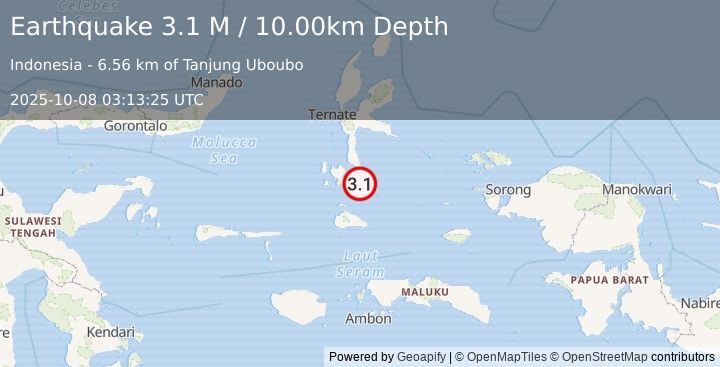 Earthquake Halmahera, Indonesia (3.1 M) (2025-10-08 03:13:25 UTC)
