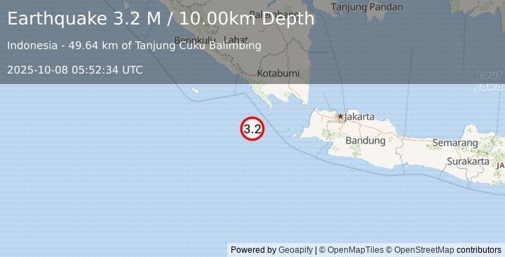 Earthquake Sunda Strait, Indonesia (3.2 M) (2025-10-08 05:52:34 UTC)