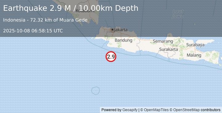 Earthquake South of Java, Indonesia (2.9 M) (2025-10-08 06:58:15 UTC)