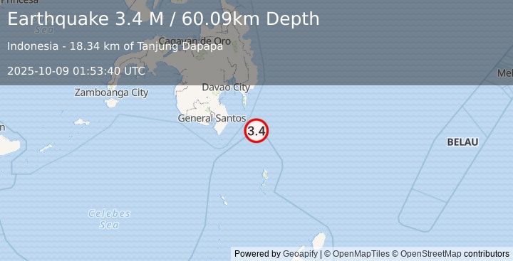 Earthquake Mindanao, Philippines (3.4 M) (2025-10-09 01:53:40 UTC)