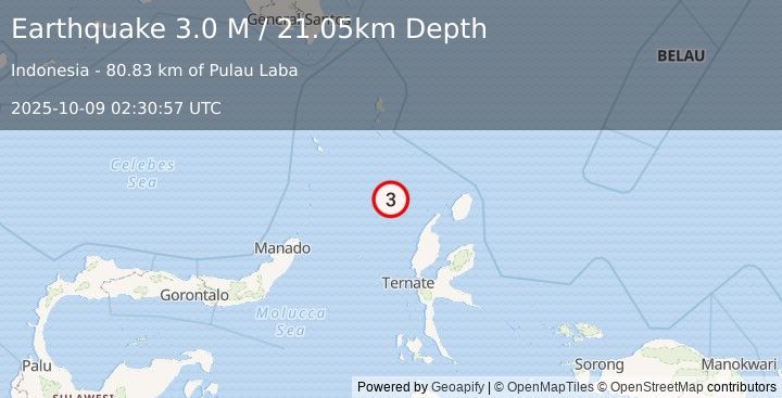 Earthquake Northern Molucca Sea (3.2 M) (2025-10-09 02:30:55 UTC)