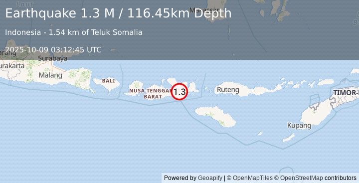 Earthquake Sumbawa Region, Indonesia (1.3 M) (2025-10-09 03:12:45 UTC)