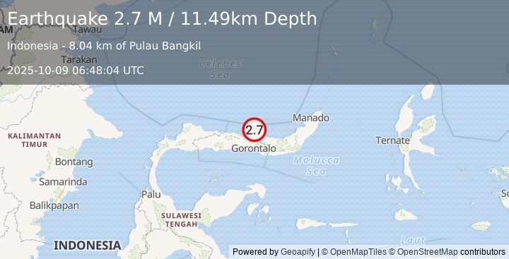 Earthquake Minahassa Peninsula, Sulawesi (2.7 M) (2025-10-09 06:48:04 UTC)