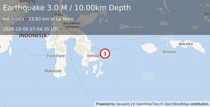 Earthquake Sulawesi, Indonesia (3.0 M) (2025-10-09 07:04:35 UTC)