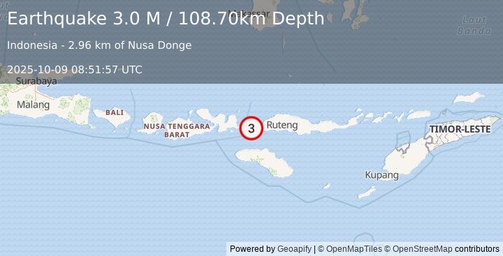 Earthquake Flores Region, Indonesia (3.0 M) (2025-10-09 08:51:57 UTC)