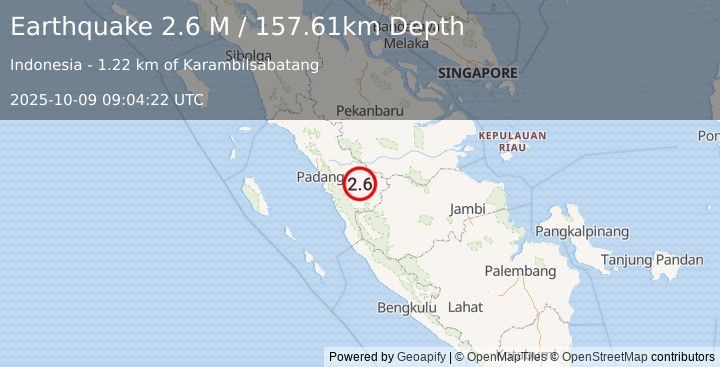 Earthquake Southern Sumatra, Indonesia (2.6 M) (2025-10-09 09:04:22 UTC)