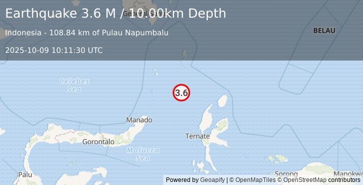 Earthquake Northern Molucca Sea (3.6 M) (2025-10-09 10:11:30 UTC)