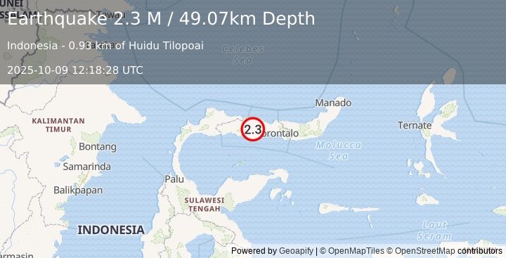 Earthquake Minahassa Peninsula, Sulawesi (2.3 M) (2025-10-09 12:18:28 UTC)