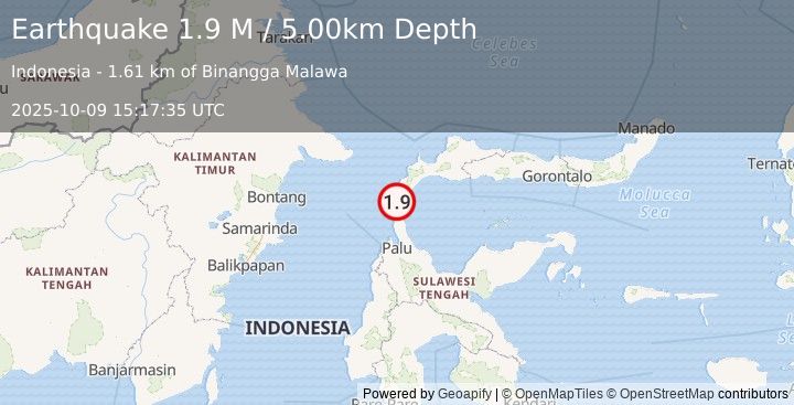 Earthquake Minahassa Peninsula, Sulawesi (1.9 M) (2025-10-09 15:17:35 UTC)