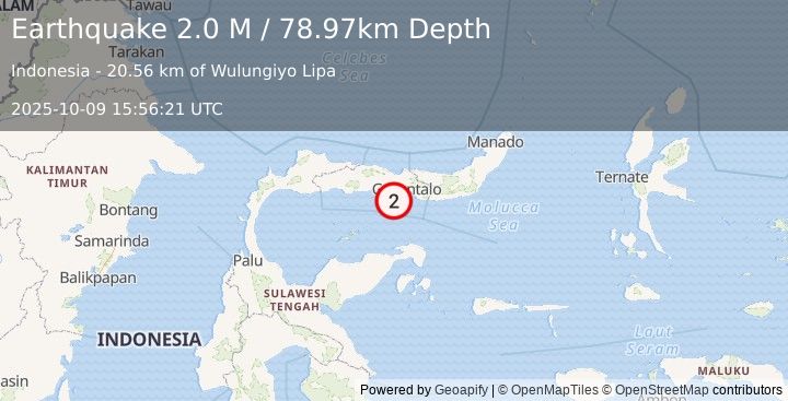 Earthquake Minahassa Peninsula, Sulawesi (2.0 M) (2025-10-09 15:56:21 UTC)