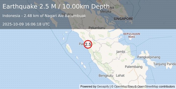 Earthquake Southern Sumatra, Indonesia (2.5 M) (2025-10-09 16:06:18 UTC)