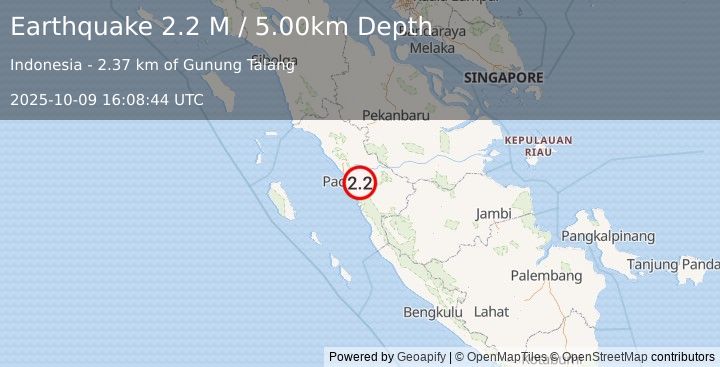 Earthquake Southern Sumatra, Indonesia (2.2 M) (2025-10-09 16:08:44 UTC)