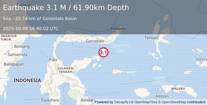 Earthquake Minahassa Peninsula, Sulawesi (3.1 M) (2025-10-09 16:40:02 UTC)