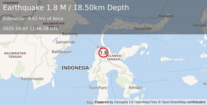 Earthquake Sulawesi, Indonesia (1.8 M) (2025-10-09 21:46:28 UTC)