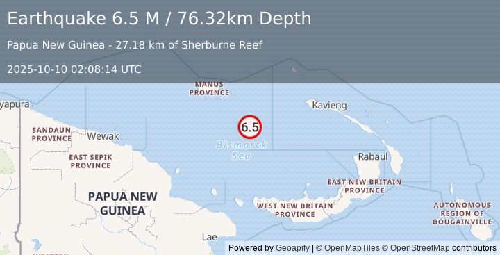 Earthquake Bismarck Sea (6.5 M) (2025-10-10 02:08:14 UTC)