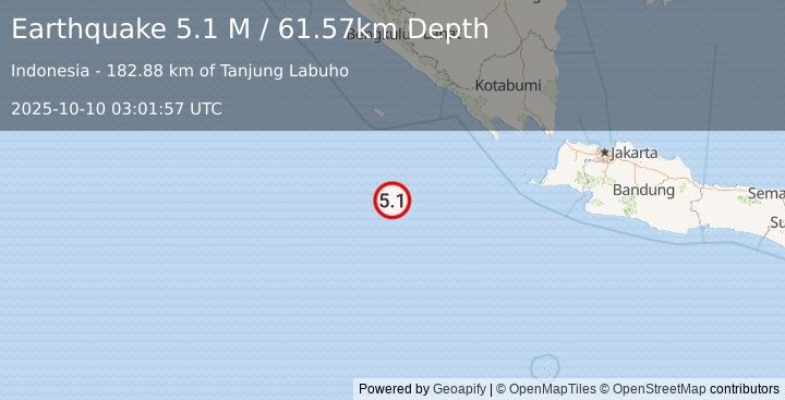 Earthquake Southwest of Sumatra, Indonesia (5.1 M) (2025-10-10 03:01:57 UTC)