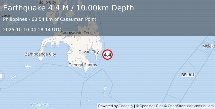 Earthquake Philippine Islands Region (4.4 M) (2025-10-10 04:18:14 UTC)
