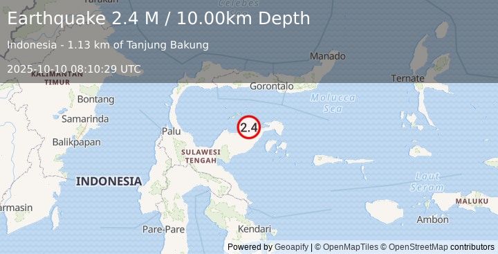 Earthquake Minahassa Peninsula, Sulawesi (2.4 M) (2025-10-10 08:10:29 UTC)