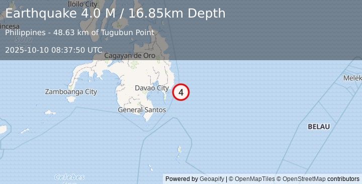 Earthquake Mindanao, Philippines (4.0 M) (2025-10-10 08:37:50 UTC)