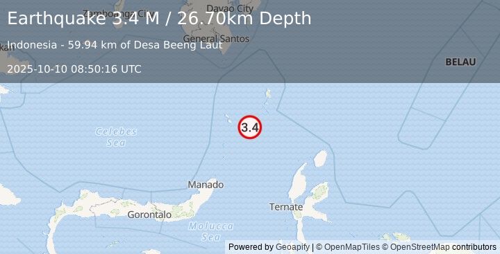 Earthquake Talaud Islands, Indonesia (3.4 M) (2025-10-10 08:50:16 UTC)