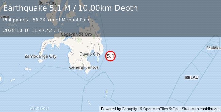 Earthquake Philippine Islands Region (5.1 M) (2025-10-10 11:47:42 UTC)