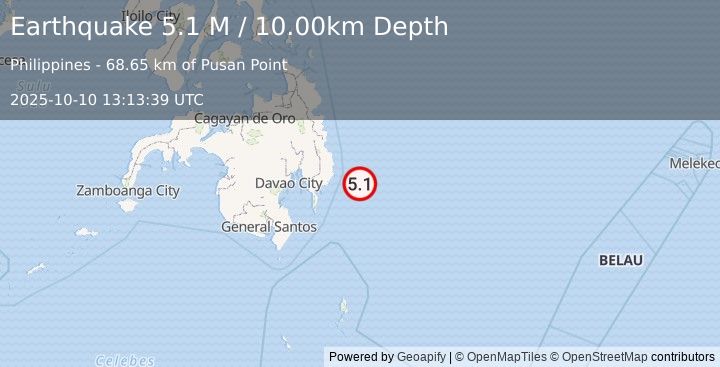 Earthquake Philippine Islands Region (5.1 M) (2025-10-10 13:13:39 UTC)