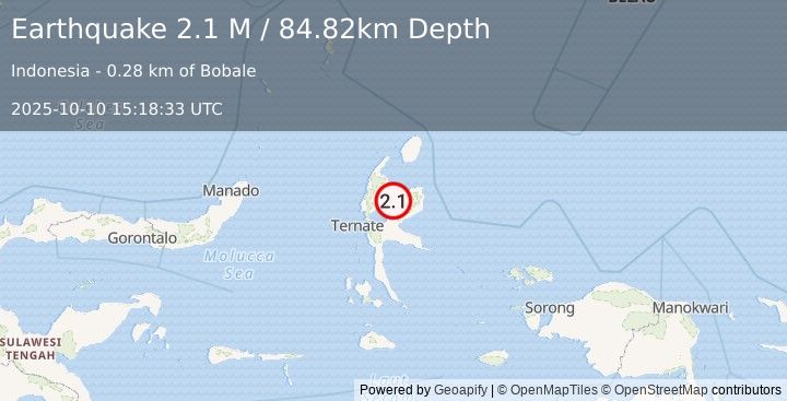 Earthquake Halmahera, Indonesia (2.1 M) (2025-10-10 15:18:33 UTC)