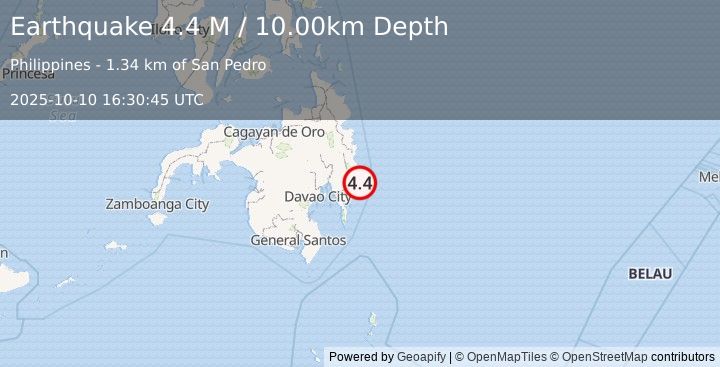Earthquake Mindanao, Philippines (4.3 M) (2025-10-10 16:30:48 UTC)