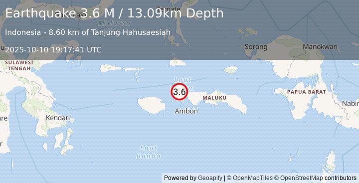 Earthquake Ceram Sea (3.6 M) (2025-10-10 19:17:41 UTC)